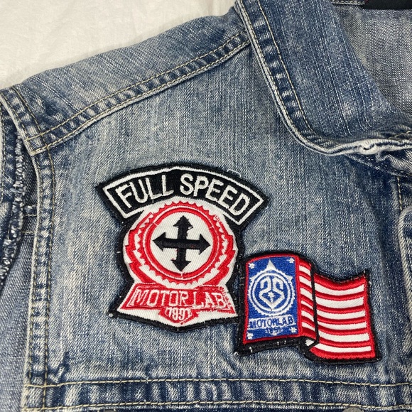 Southpole Premiun Mens Blue Biker Patched Denim Vest Size L - Picture 8 of 15